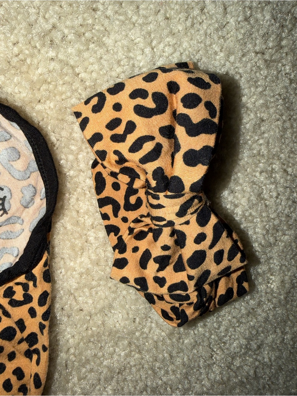 Little Sleepies Leopard Print Footed One-Piece with Black Trim and Matching Bow - Picture 3 of 4